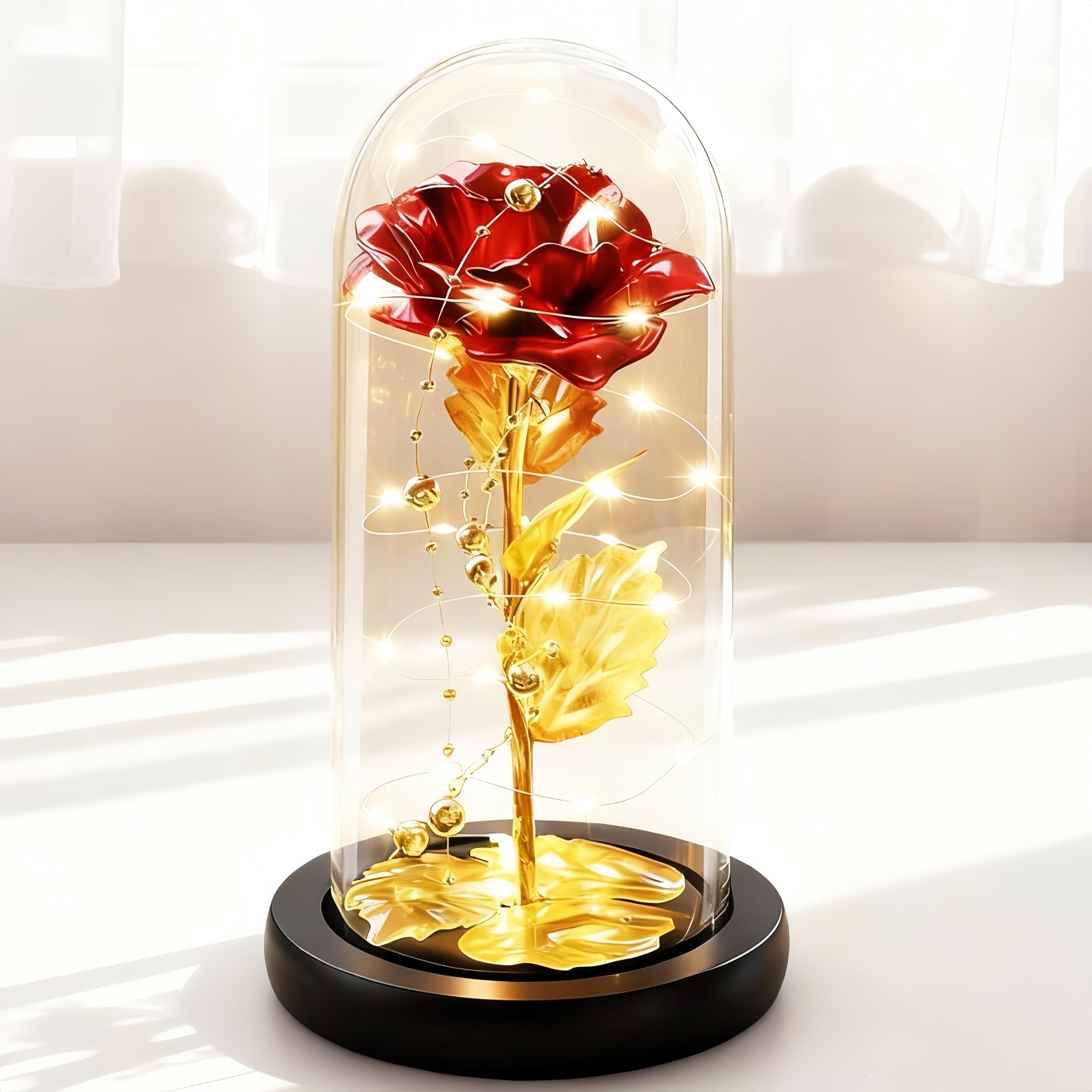 ADAZ Geschenke für Frauen, Ewige Rose im Glas mit LED-Licht,Muttertagsgeschenke für Mama Die Schöne und das Biest Rose Geschenk für Freundin Frau auf Jubiläum Weihnachten Valentinstag