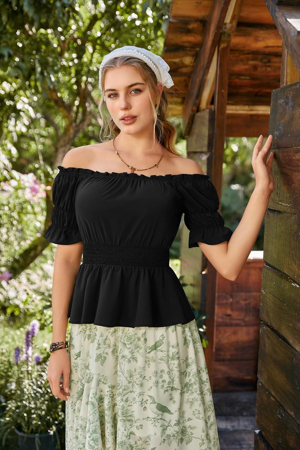 SCARLET DARKNESS Renaissance Pirate Shirt Women Summer Off Shoulder Tops Short Sleeve Peplum Peasant Blouses - Image 6