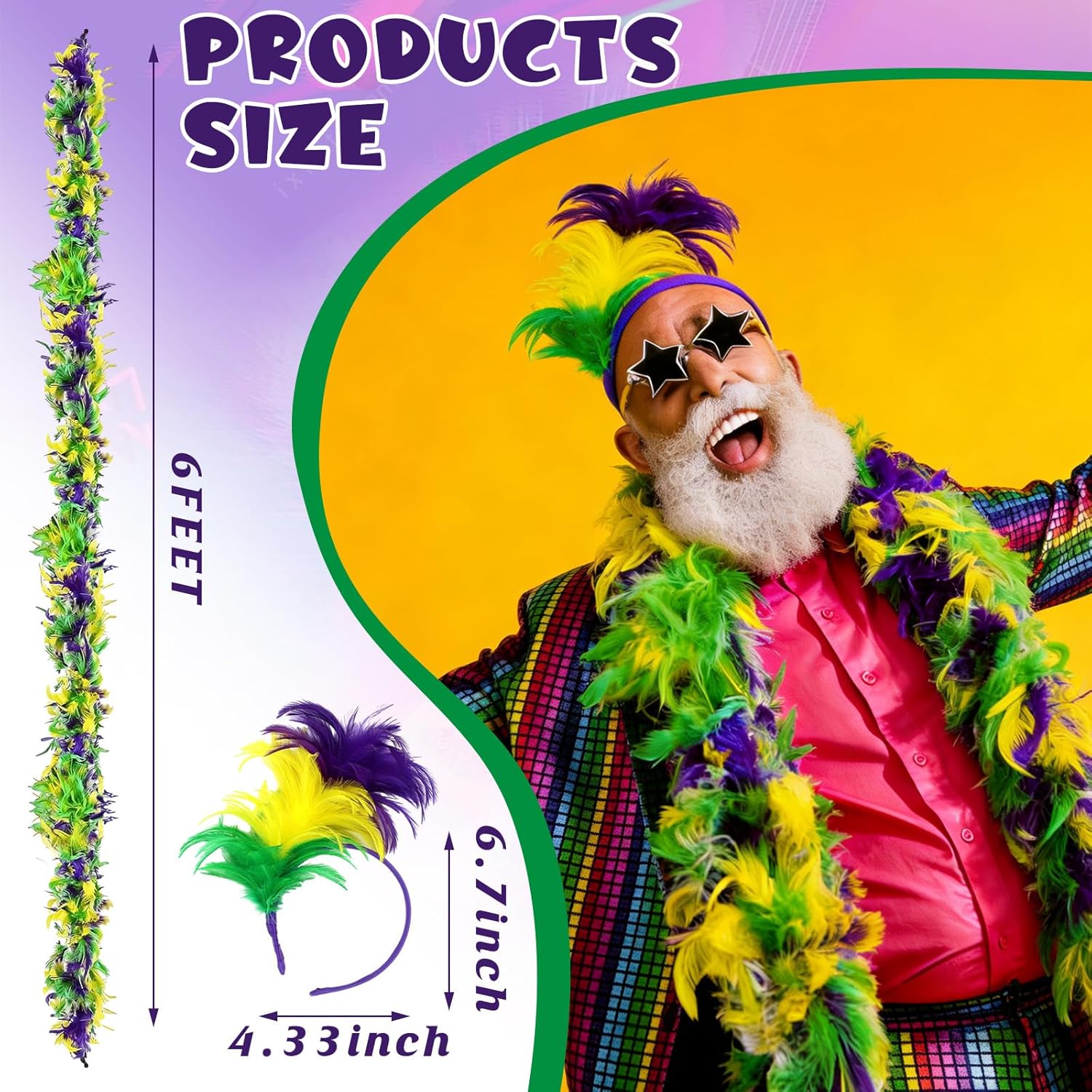 12 Pcs Mardi Gras Feather Boa Headband Outfit for Women Carnival Fascinator Boa Headband Costume Accessories Set for Mardi Gras Parade Carnival Theme Party Decoration Supplies - Image 2