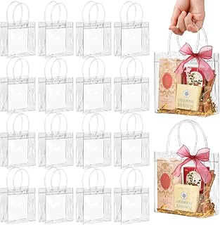 Jutieuo 30 Pack Clear Plastic Gift Bags with Handles, 5.9" x 6.3" x 2.8" Reusable Transparent Party Favor Bags PVC Goodie Bags Bulk for Wedding, Baby Shower, Birthday
