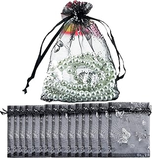 FAVORTALK Bolsas de organza de regalo con patrón de mariposa de plata, color negro, 90 x 120 mm/3,5 x 4,7 pulgadas