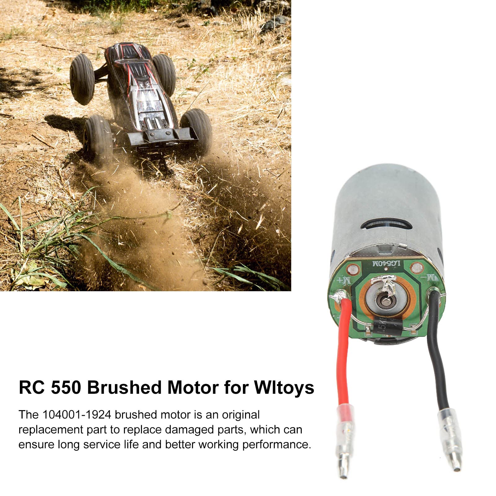 RiToEasysports Motor Cepillado RC, 104001-1924 550 Motor 7.4V para Wltoys 104001 1/10 RC Car Upgrade Parts Accesorios para Modelos de Coches