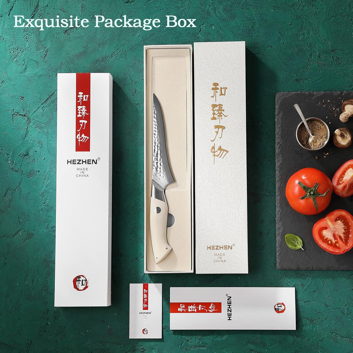 HEZHEN 6” Damascus Steel Boning Knife, Filleting Knife For Poultry and Fish, High Carbon Steel Flexible Blade Kitchen Knives, Ivory White G10 Handle