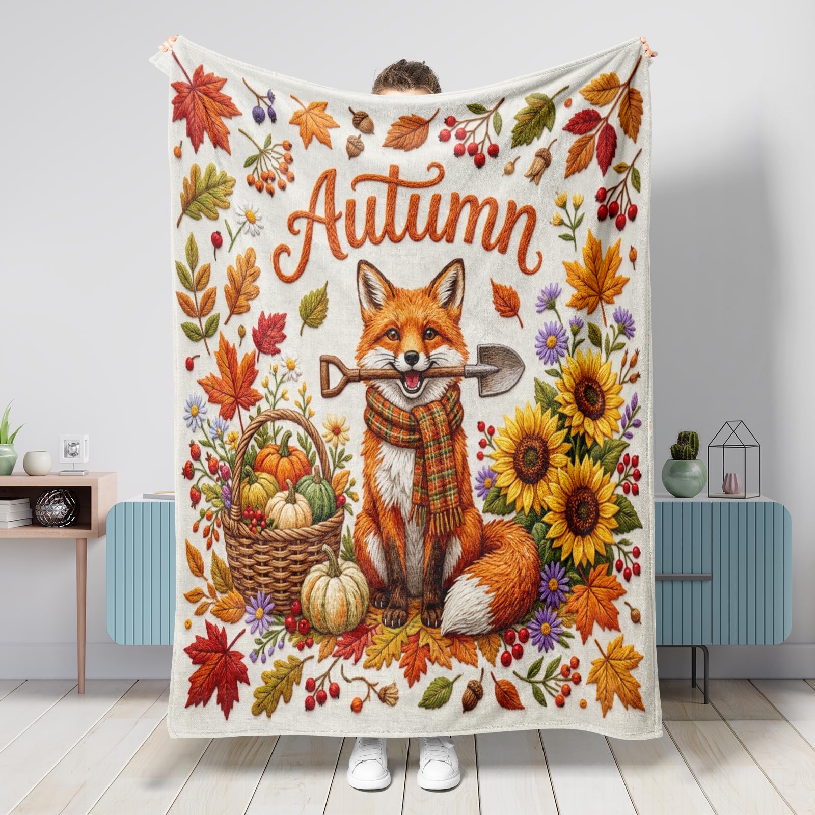 Couverture en flanelle douillette motif renard pour réchauffer vos soirées d'automne