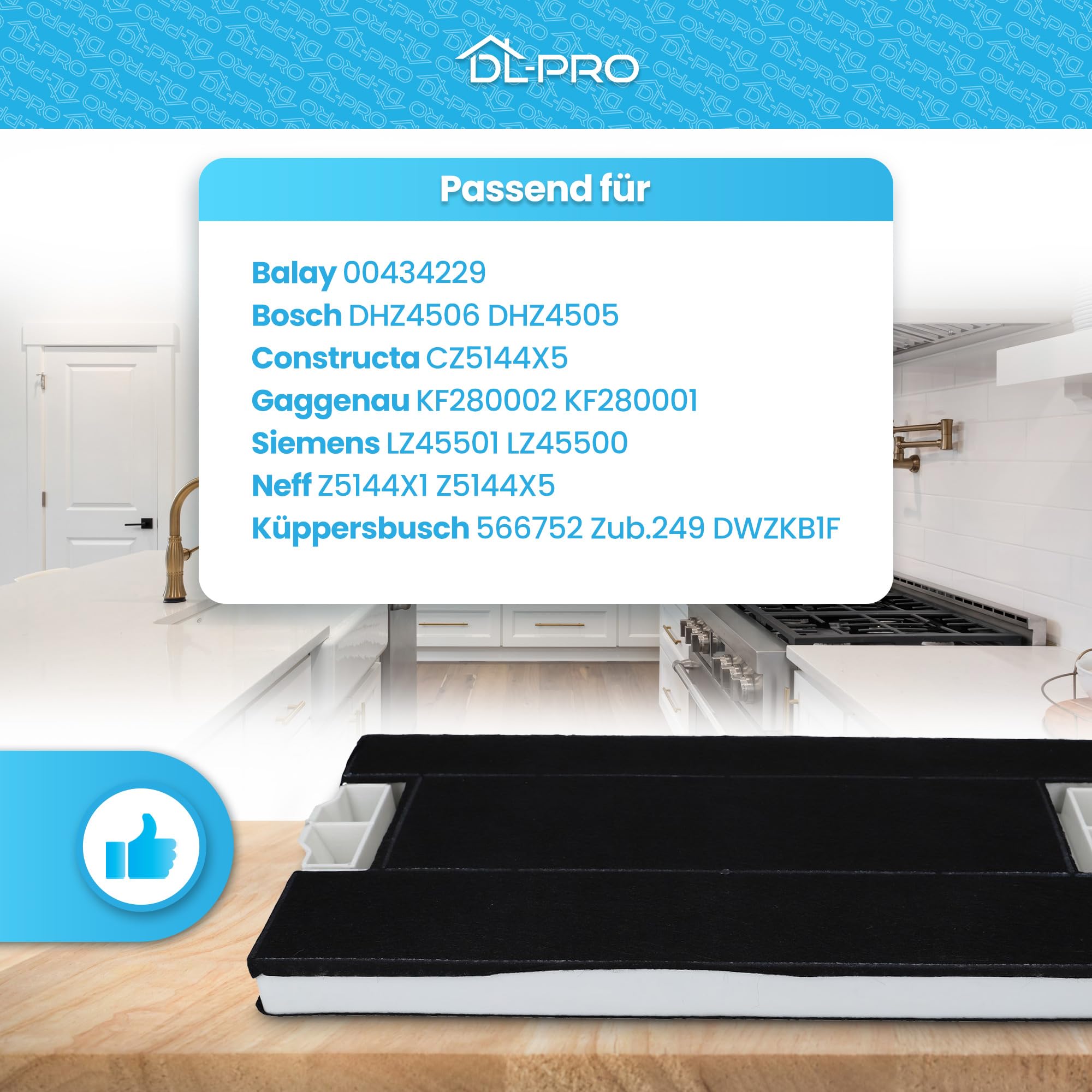 DL-pro 2x Kohlefilter Aktivkohlefilter Set für Dunstabzugshauben [SAUBERE LUFT] für Balay 434229 00434229 Bosch DHZ4506 Siemens LZ45501 Neff Z5144X1 Bosch HEZ9VRCR0 Dunstabzug Umlufthaube