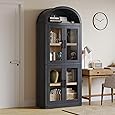 GarveeHome Arched Bookshelf with Doors Farmhouse Bookcase 15.83in Depth Display Storage Shelves 71.4in Tall Wooden Display Cabinet Rounded Bookcases for Living Room, Kitchen, Office (Light Oak)