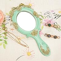 Vista 5 de Nerien Espejo de Mano de Tocador Espejo de Maquillaje de Viaje Princesa Espejo Cosmético de Metal Portátil Ovalado con Rosas en Relieve Espejos