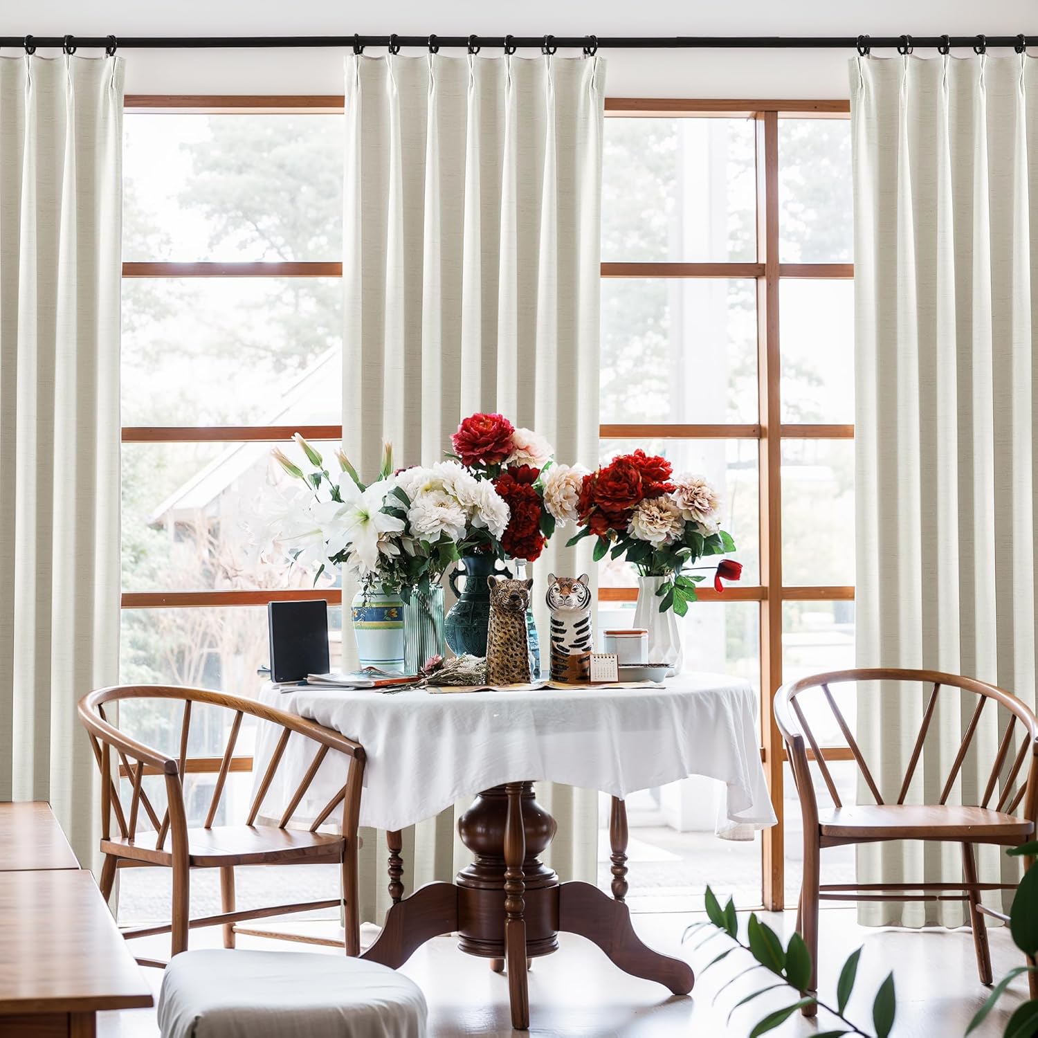 Treatmentex Natural Beige Pinch Pleated Blackout Curtains for Living Room, 95% Light Blocking Linen Textured Look Pleated Drapes with Hooks and Rings for Bedroom (40" Wx84 L, 2 Panels, Moon Grey)
