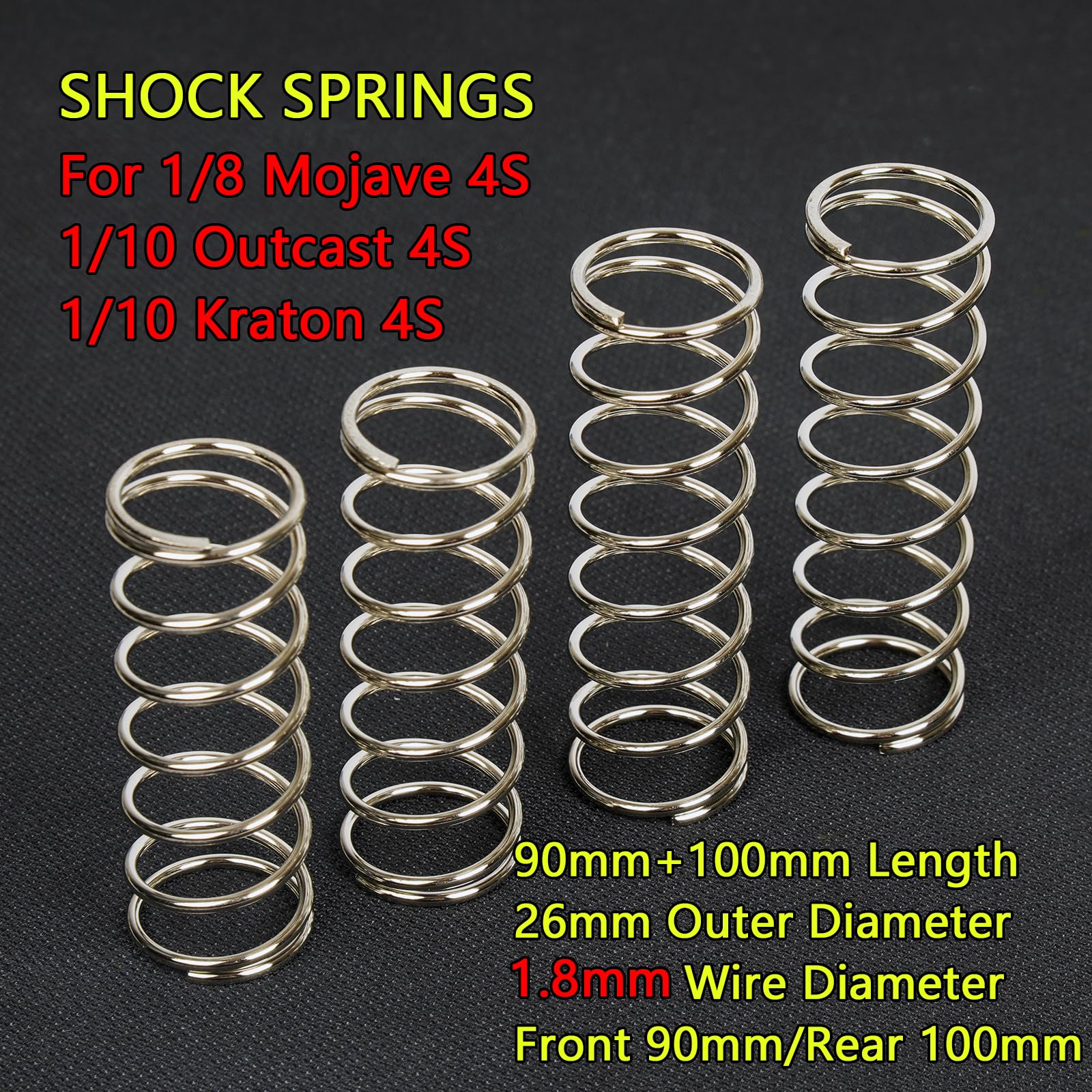 Shock Absorbers Spring for ARRMA 1/10 Outcast 1/10 Kraton 1/8 Mojave 4S,4PCS Wire Diameter 26MM Shock Spring Absorption RC Damping Spring Upgraded -Front 90mm/Rear 100mm
