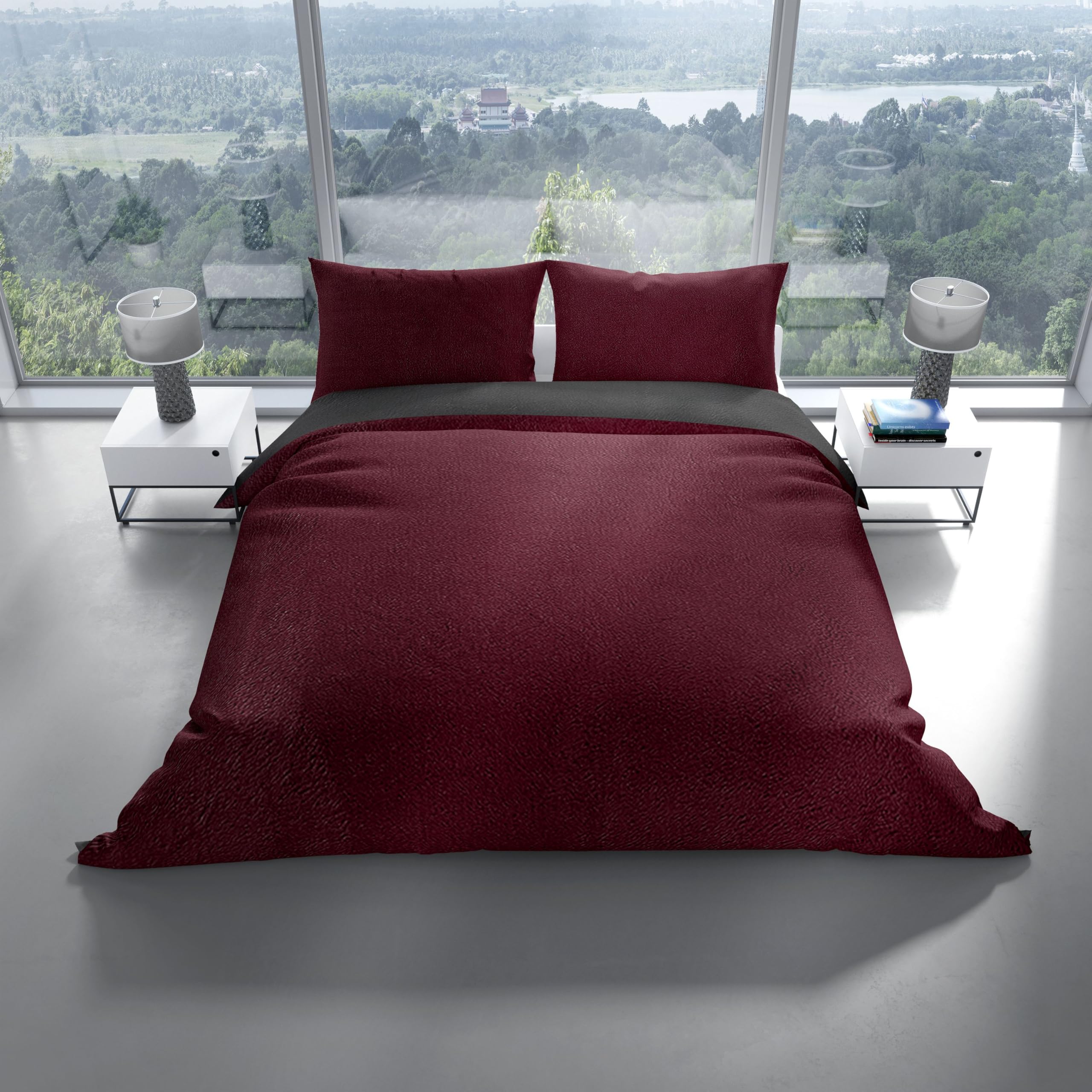 Leonado Vicenti Winter Bettwäsche Thermo Fleece Uni Flauschige Wendebettwäsche Set warm Bezug kuschelig, 4teilig, 135x200 cm