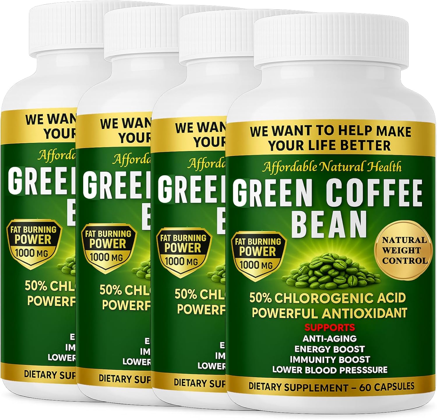 Green Coffee Bean Extract, 100% Pure Green Coffee Bean Capsules, 50% Chlorogenic Acid, 1000 mg Strength, 240 Capsules, 8 Month Supply, Non-GMO and Gluten Free, Traditional Herbal Supplement