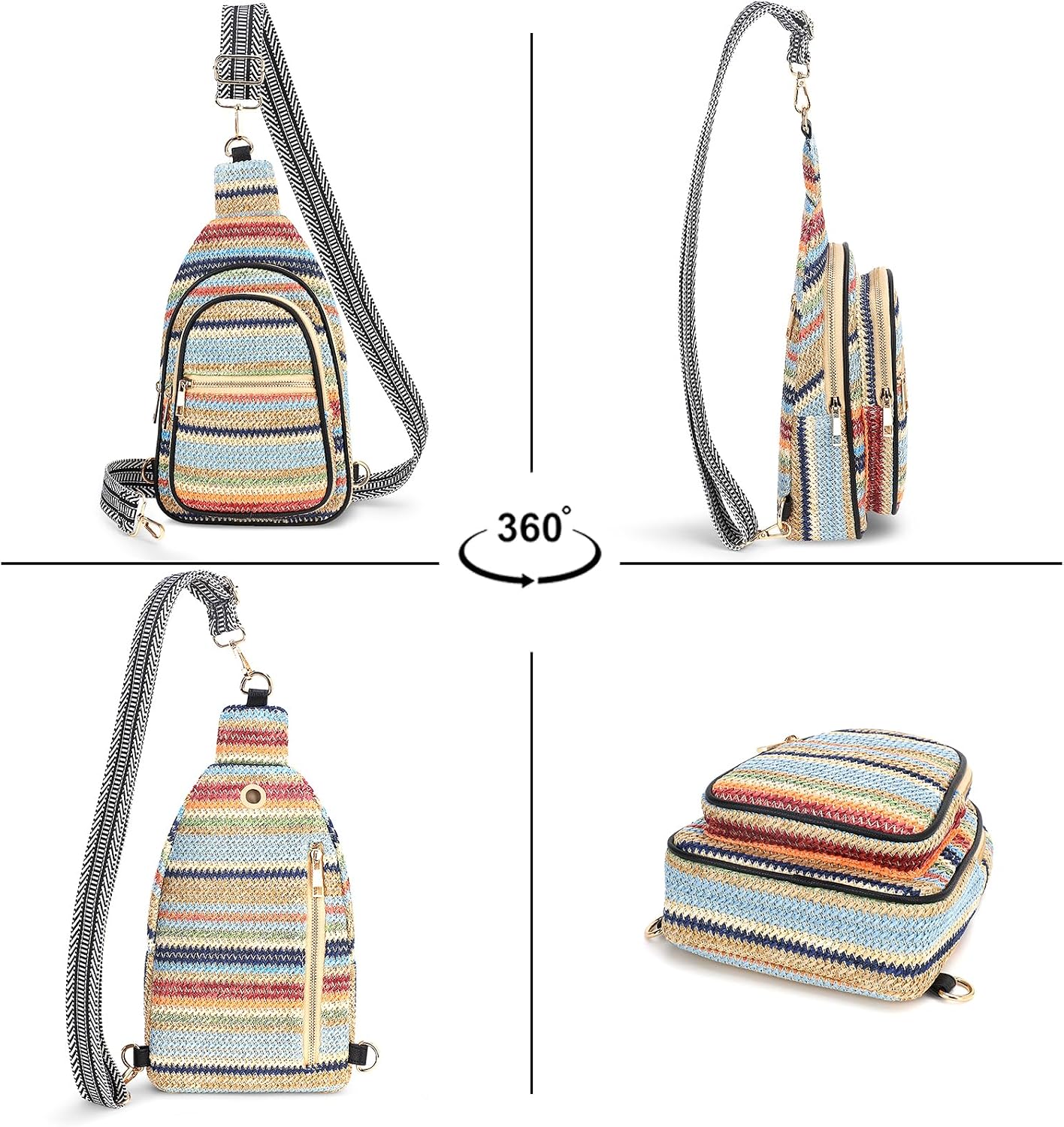Summer Crossbody Sling Bag for Women, Straw Woven Small Shoulder Purse with Adjustable Strap