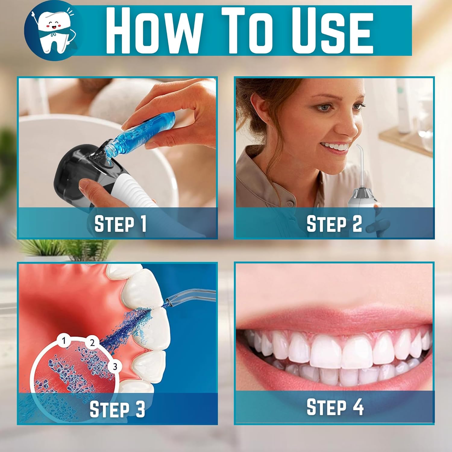 Btone Water Flosser for Teeth - Portable Water Flosser Hard Plaque Remover with 3 Modes & 4 Replaceable Jet Tips, Electric Cordless Water Flosser for Teeth Cleaning, Rechargeable Oral Irrigator