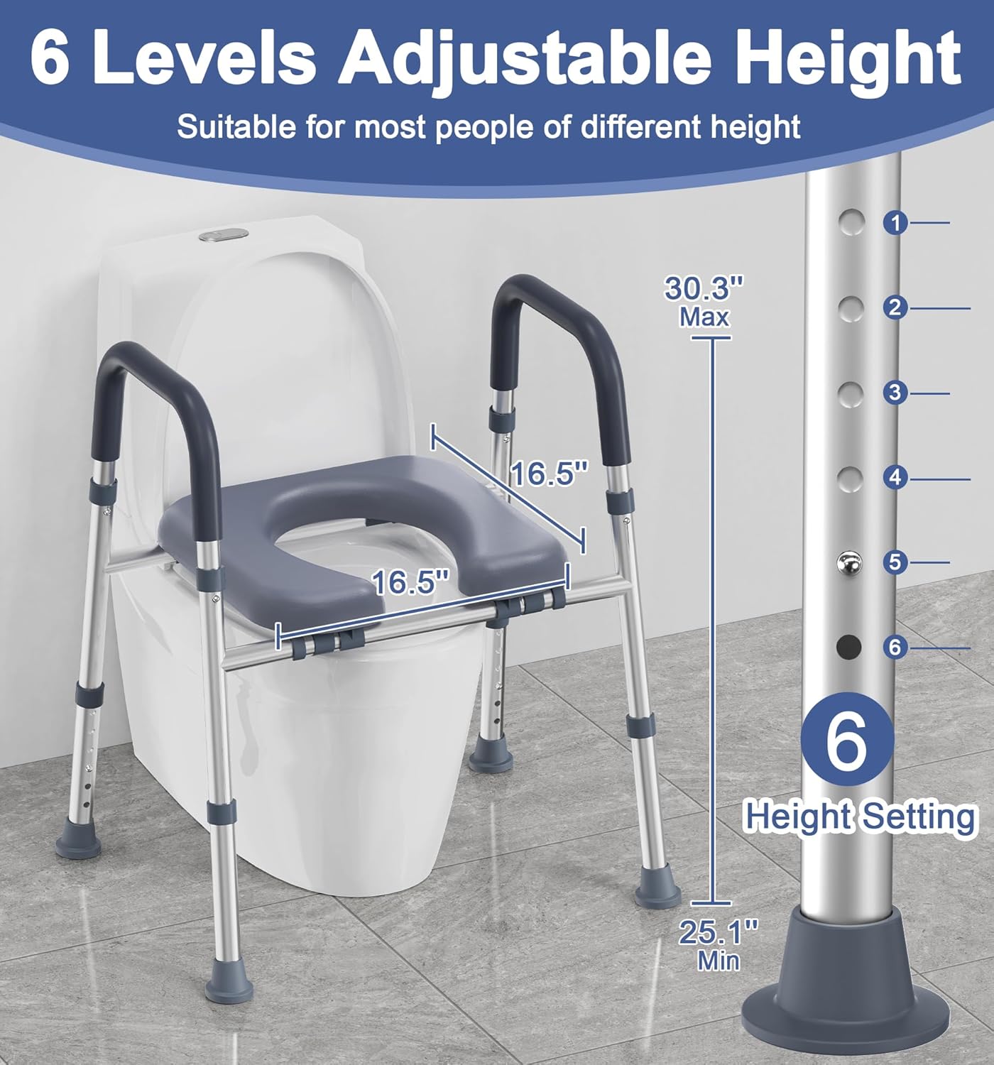 Toilet Seat Risers for Seniors,Raised Toilet Seat with Handles & Padded Seat, Adjustable Height & Width, 400lb Elevated Toilet Seat for Elderly, Handicap, Fit Any Toilet