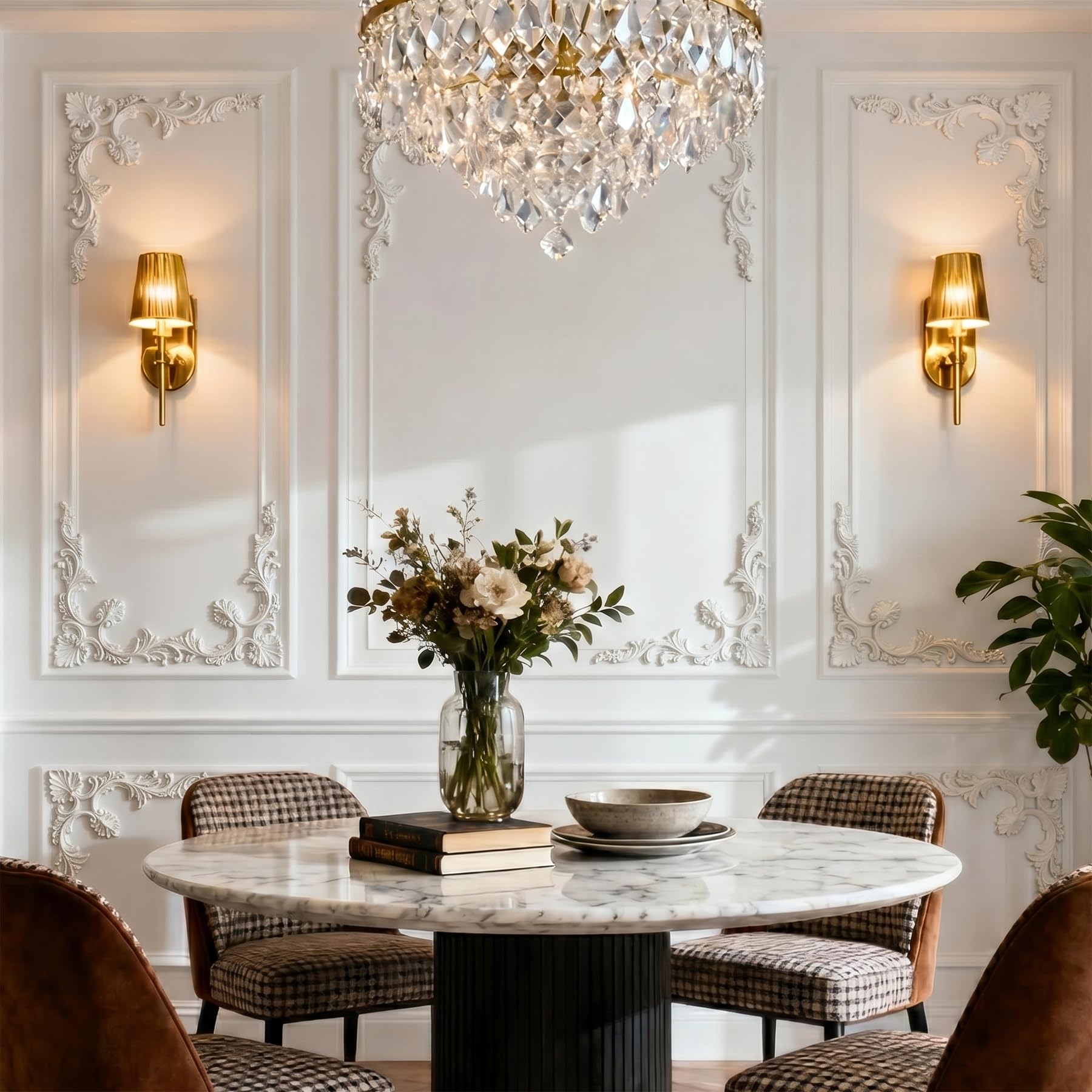 4 PCS Angolari Decorativi per Pareti E Soffitti in PU Modanature Angolari 3D con Decorazioni Floreali Profili Decorativi Verniciabili per Cornici E Angoli Elegante Finitura
