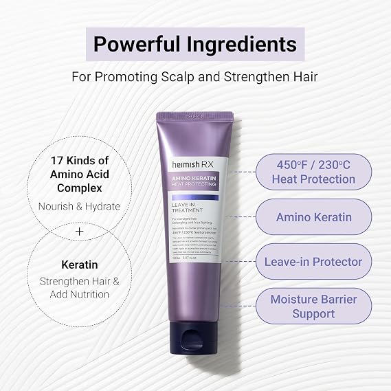 HEIMISH RX Amino Keratin Heat Protecting Leave In Treatment - Heat Protectant Cream, Leave-in Styling Hair Cream Treatment for Damaged Hair, Strengthening, Frizz Control, 150ml (5.07 fl. oz)