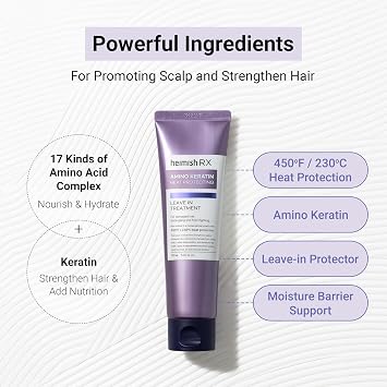 HEIMISH RX Amino Keratin Heat Protecting Leave In Treatment - Heat Protectant Cream, Leave-in Styling Hair Cream Treatment for Damaged Hair, Strengthening, Frizz Control, 150ml (5.07 fl. oz)