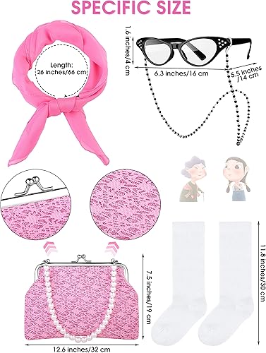 Miniatura 4 de SOMSOC Disfraz de anciana de 14 piezas para niñas de 100 días de escuela, juego de cosplay de abuelita, peluca de disfraz de abuela, conjunto de