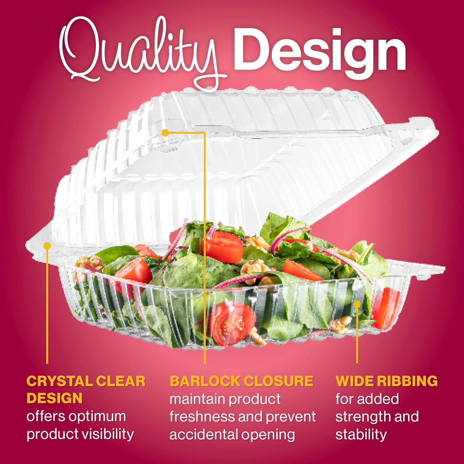 50 Clear Plastic Containers, 8" X 8" X 3" Hinged Lid Togo Clamshell Food Containers for Food, Strawberry Boxes, Bakery Supplies, Cake, Cookie, Dessert, Salad, Treat Boxes