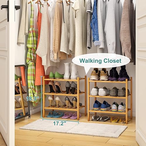 Vista 184 de Zapatero de bambú de 5 niveles para entrada, apilable plegable Natural, organizador de zapatos para armario de pasillo, zapateros de pie