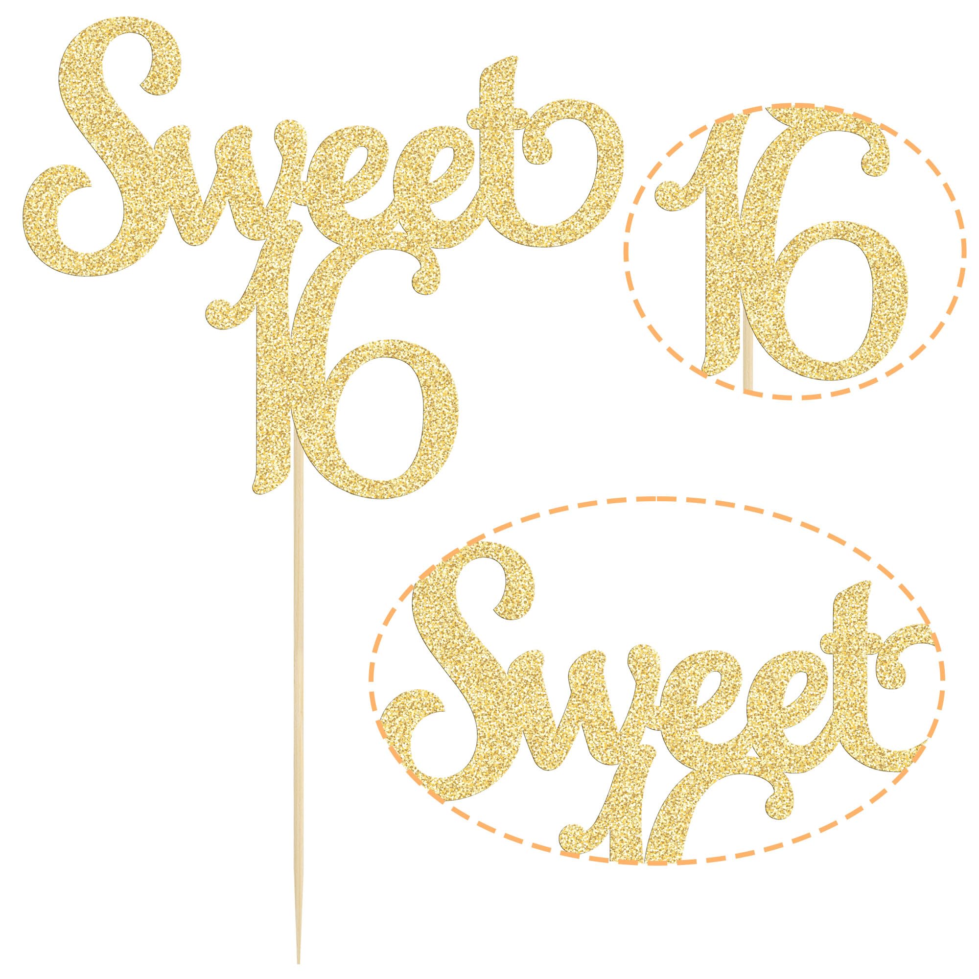 Gyufise Sweet 16 Kuchen Topper – Roségold Glitzernd, 15x21,5 Cm, Inkl. Stab, Für Geburtstagstorte, Cupcakes & Desserts