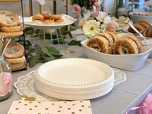 Miniatura 4 de Paquete de platos desechables para fiestas en oro: resistente, elegante, ecológico, biodegradable sin árboles, juego de platos de papel de caña de