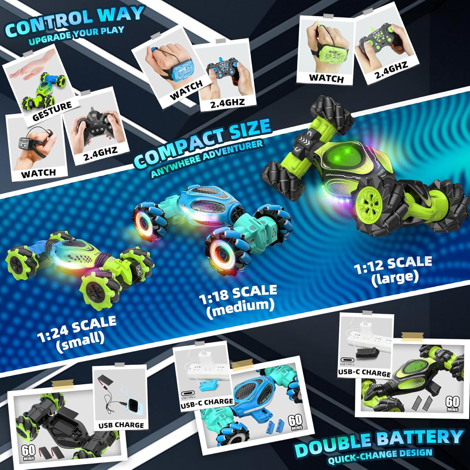 RC Car Gesture Sensing Stunt Car, Toys for Boys Girls 6-12, Best Gifts for Kids Boys 6 7 8 9 10 11 12 Years Old, 2.4GHz 4WD RC Toy Off-Road 360° Rotate All-Round Drift with Lights Music