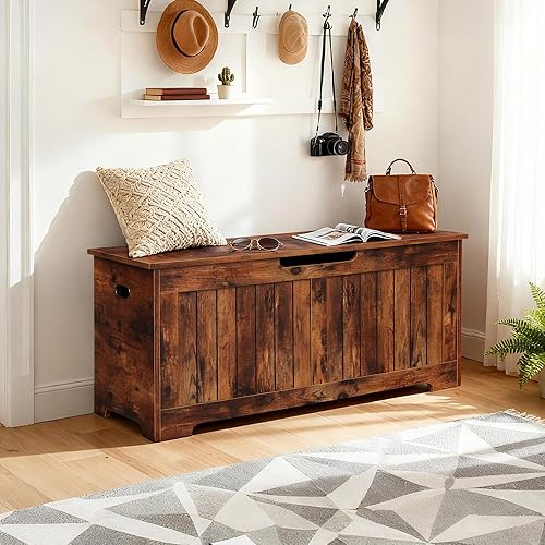 Vista 11 de ZENY Baúl de almacenamiento, baúl de almacenamiento elevable, banco de zapatos de entrada, banco de almacenamiento de madera, contenedor organizador