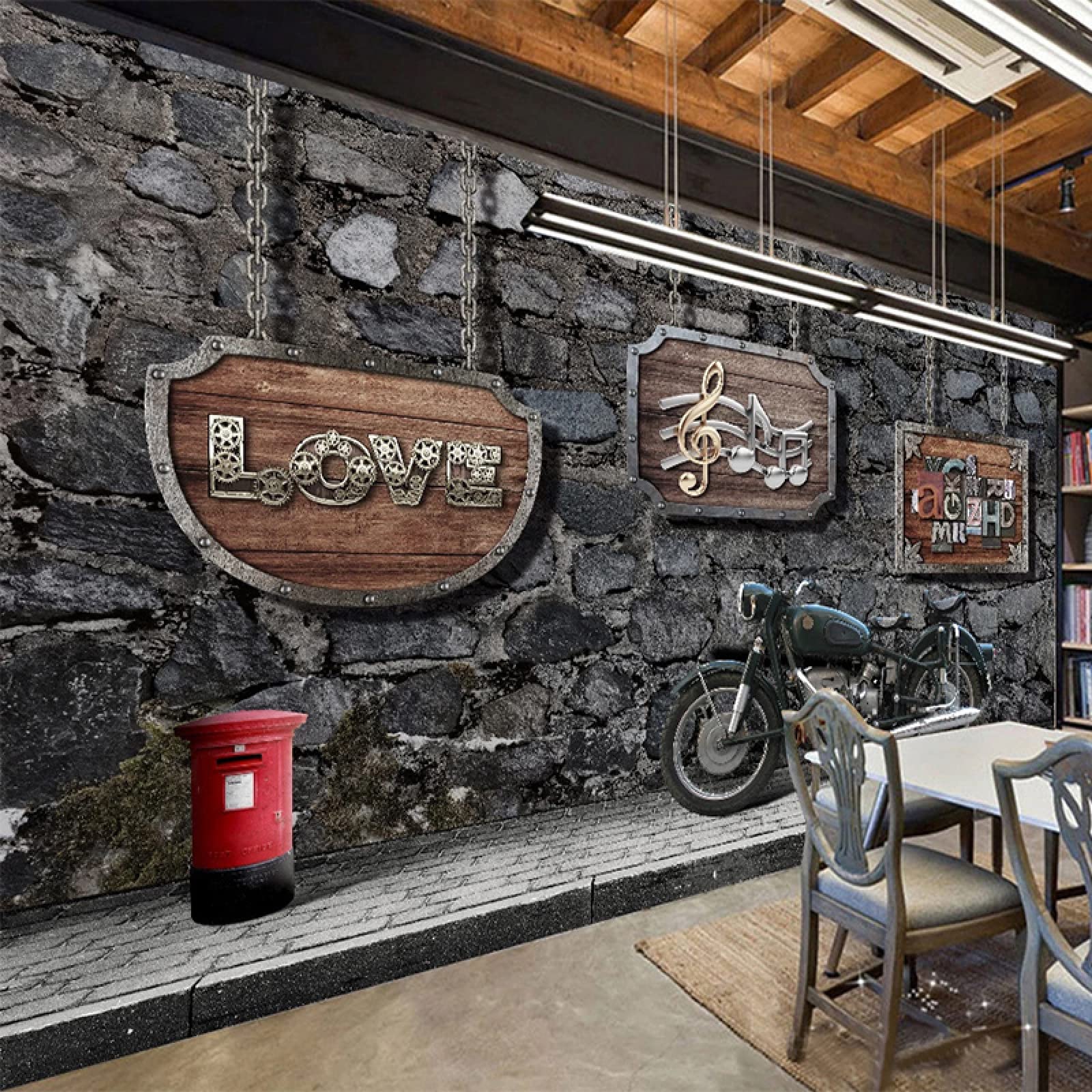 Papier peint vintage nostalgique moto brique pour déco chambre