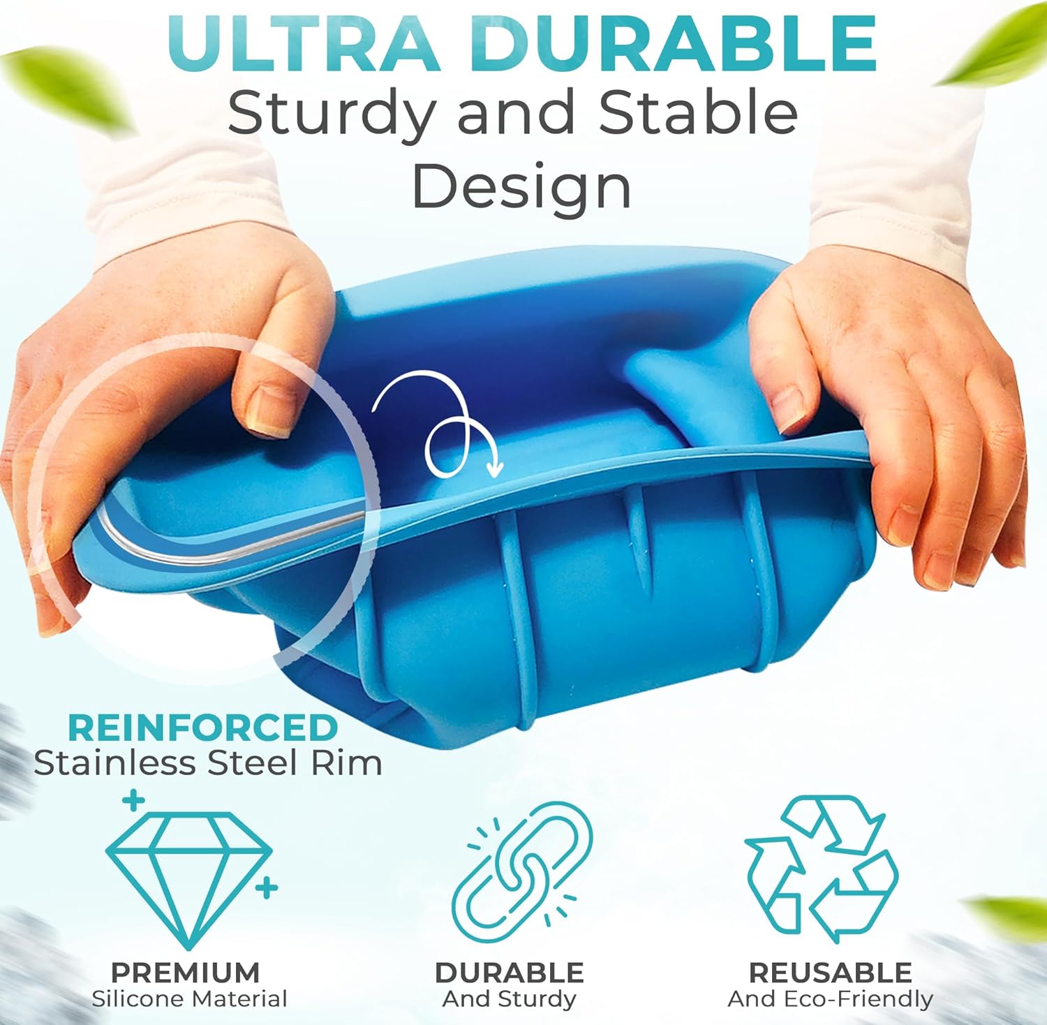(4 Pack) Ice Block Form Makes 32 Lbs. Ice Cube 10" x 5" x 5" Large Ice Block Maker, Ice Bath Chiller, Cold Pod, Plunge Tub Or Cooler, Reusable Food Grade Silicone, Steel Reinforced Rim