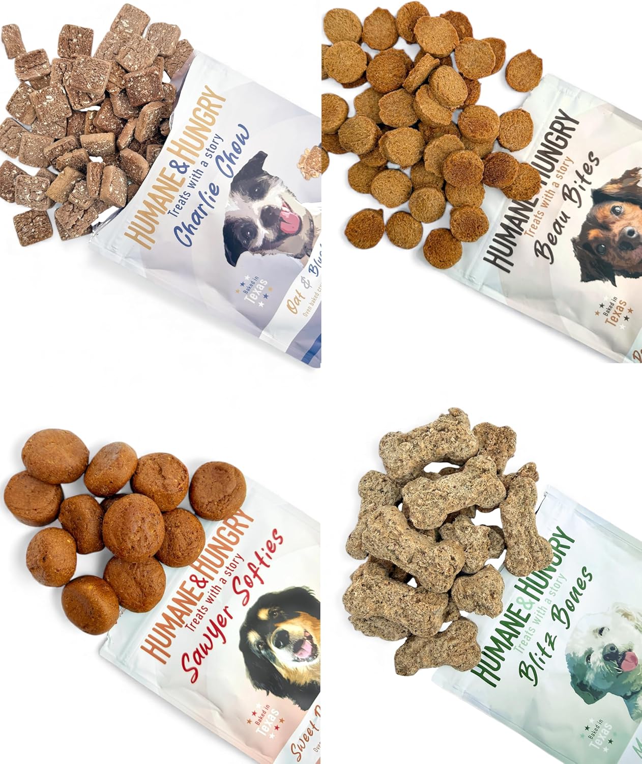 Humane & Hungry Allergy-Friendly Oven-Baked Dog Treats, Variety Pack (4 Count), 7 oz Bags, Peanut Butter & Cinnamon, Oat & Blueberry, Sweet Potato & Apple, and Mint & Parsley