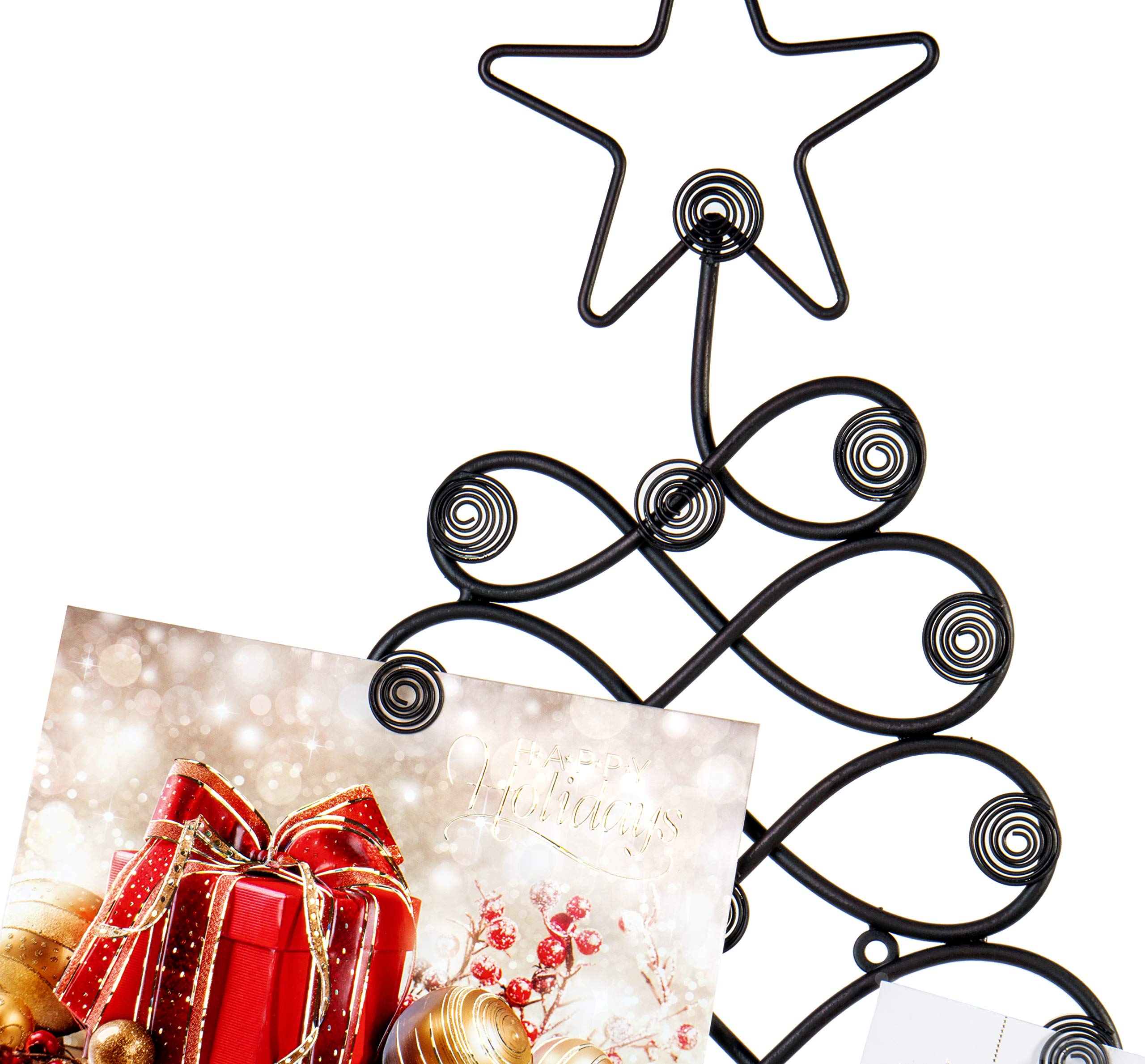 Red Co. Christmas Tree Card Holder Wall Mounted Decorative Rack in Black Finish - 34" H