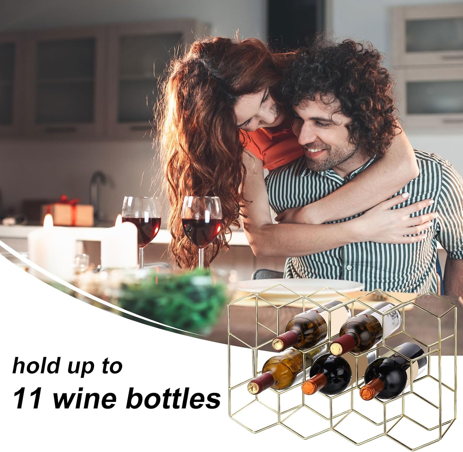 uxcell Countertop Wine Rack, Wine Bottle Storage, 14 Bottle Freestanding Metal Small Wine Rack Tabletop Wine Holder Stand for Cabinet, Gold