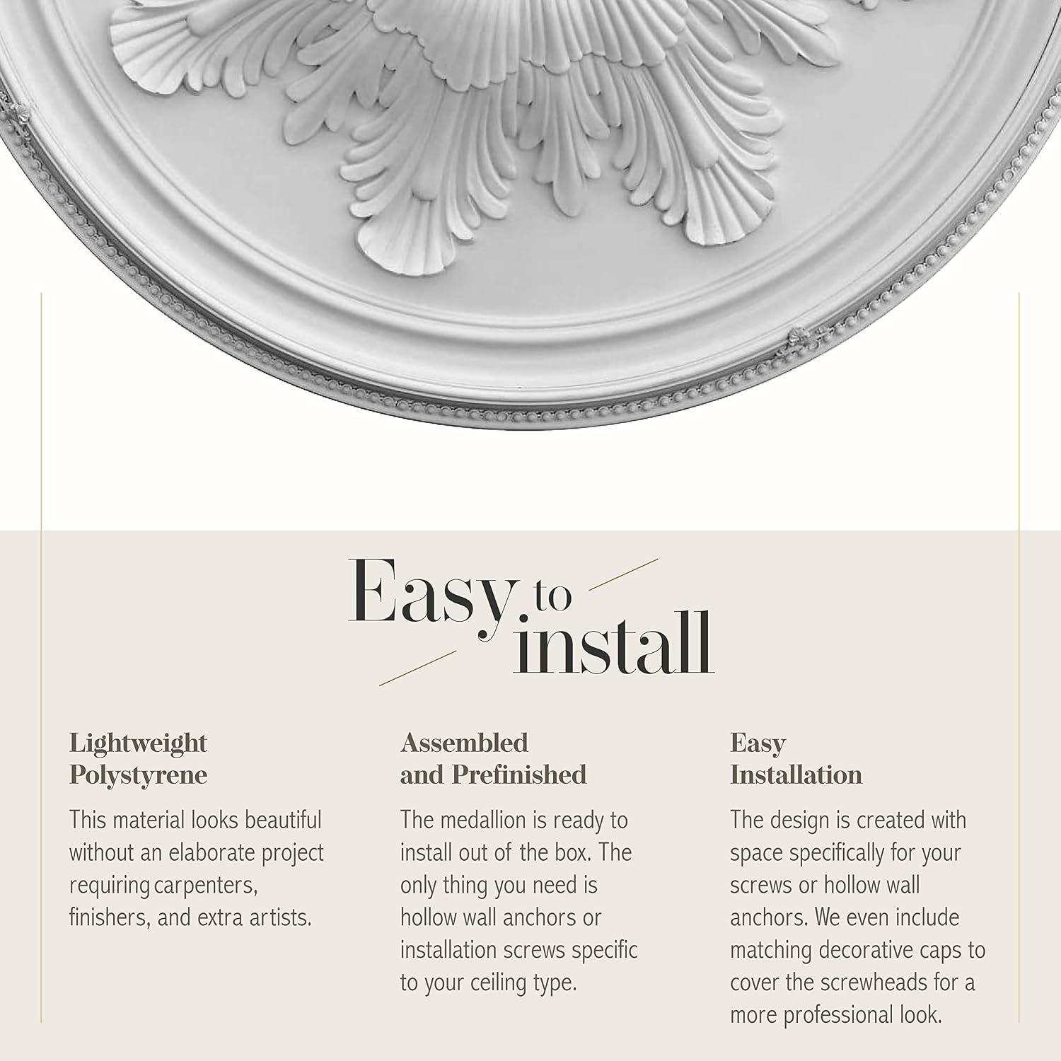 Grand Acanthus Round Chandelier Ceiling Medallion and Fan Medallion, 65 Inches, White
