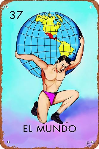 Ysirseu Letreros de metal con texto en inglés "El Mundo World" Loteria Mexicano Loteria Lotería de Bingo para decoración de pared, 8 x 12 pulgadas