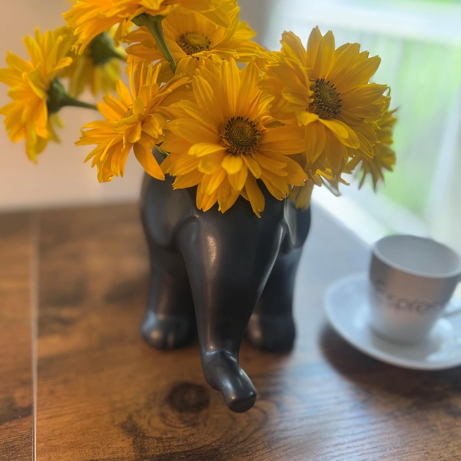 WHW Whole House Worlds Elephant Planter/Cachepot, Black, Porcelain, Matte Finish, No Drain Holes, Pads on Bottom, 9.75 Inches