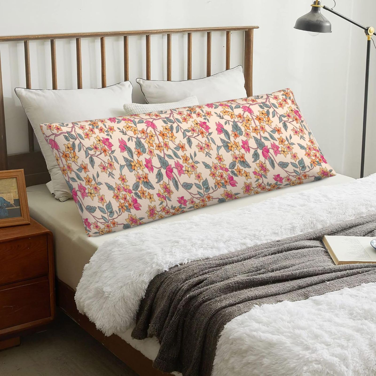 Floral Flower Background, Body Pillow Cover with Zipper,Long Body Pillowcase 20 x 60 in