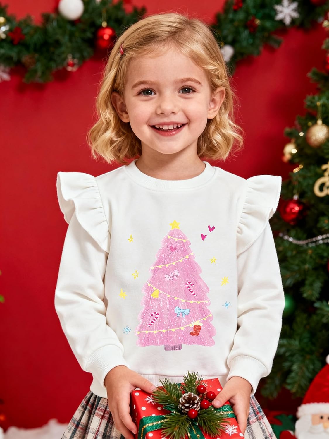 EULLA Toddler Girls Christmas Sweatshirt Long Sleeve Snowman Deer Santa Claus Xmas Holiday Shirts for Kids Sweater 2-7 Years