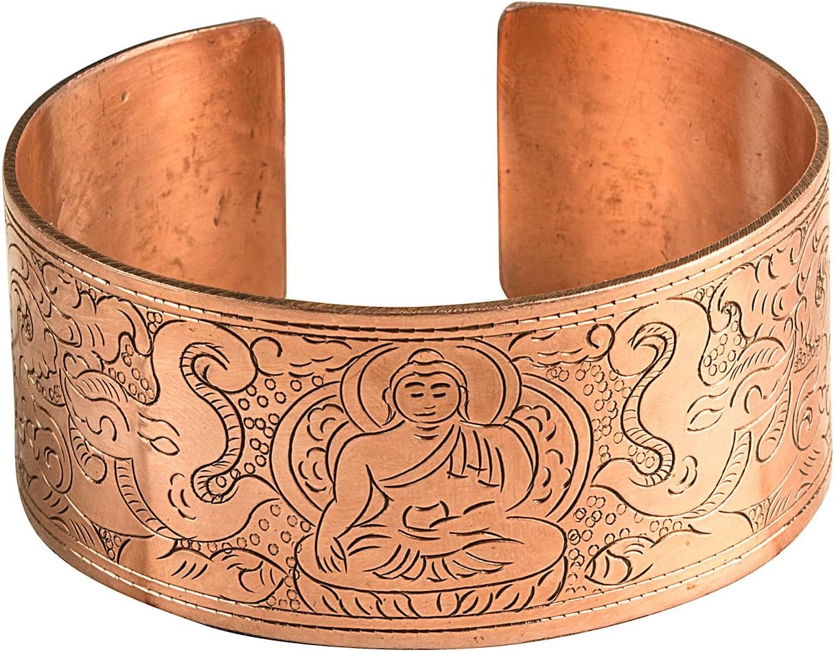 Copper Buddha Wide Cuff Hammered Bracelet Healing Spiritual Boho Hippie Yoga Power Buddhist Men Women