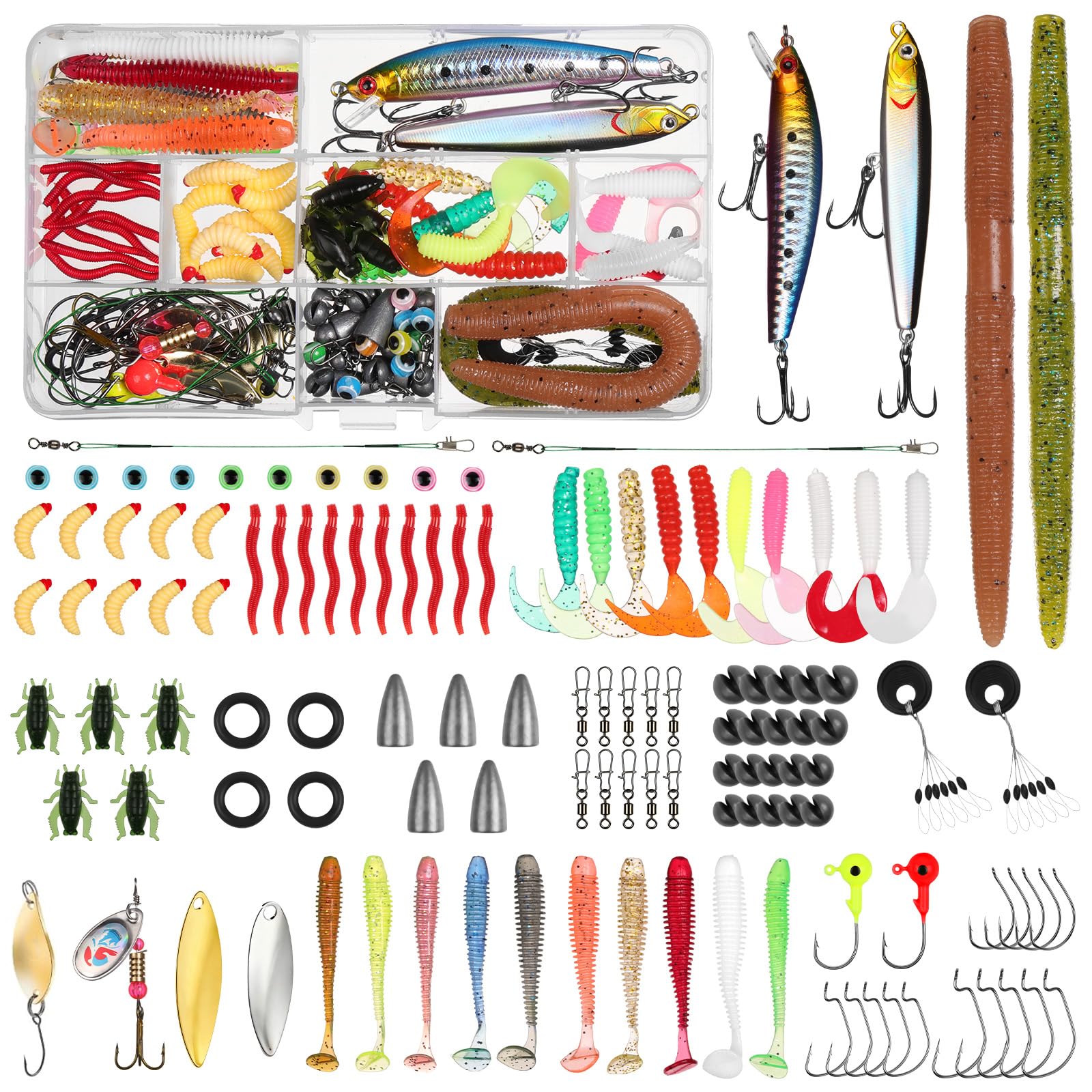 Vicloon Kits de Señuelos Pesca Artificiales Accesorios Cebos de Goma y Duros para Agua Dulce y Salada