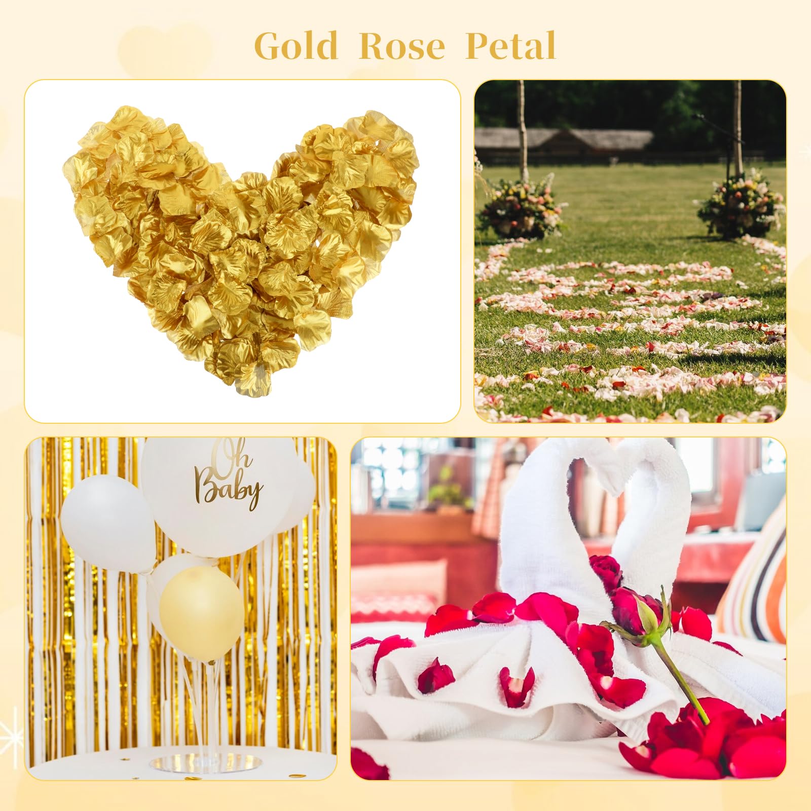 Bewudy 500 Stück künstliche Rosenblätter, goldene Seiden-Rosenblätter, für romantische Nacht, romantische, festliche Atmosphäre, Kreation für Heiratsantrag, Hochzeit, Valentinstag, Dekoration,