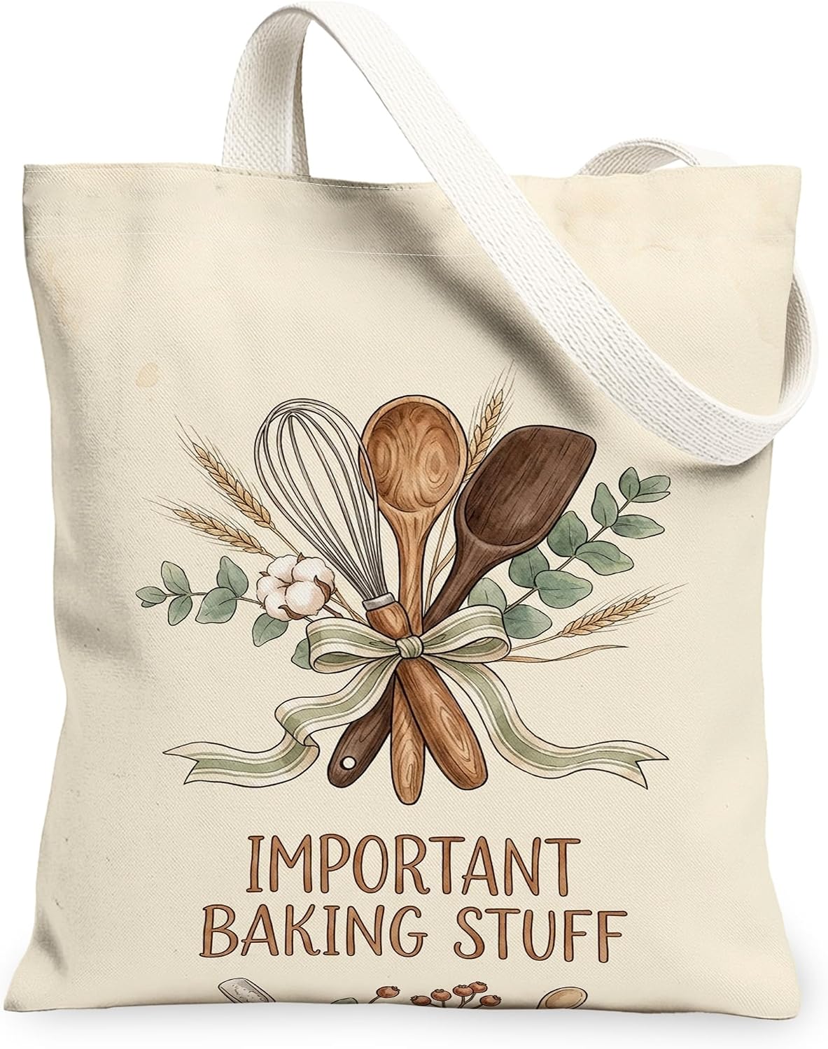 Important Baking Stuff Quote Kitchen Utensils Canvas Tote Bag 13x15 Inch