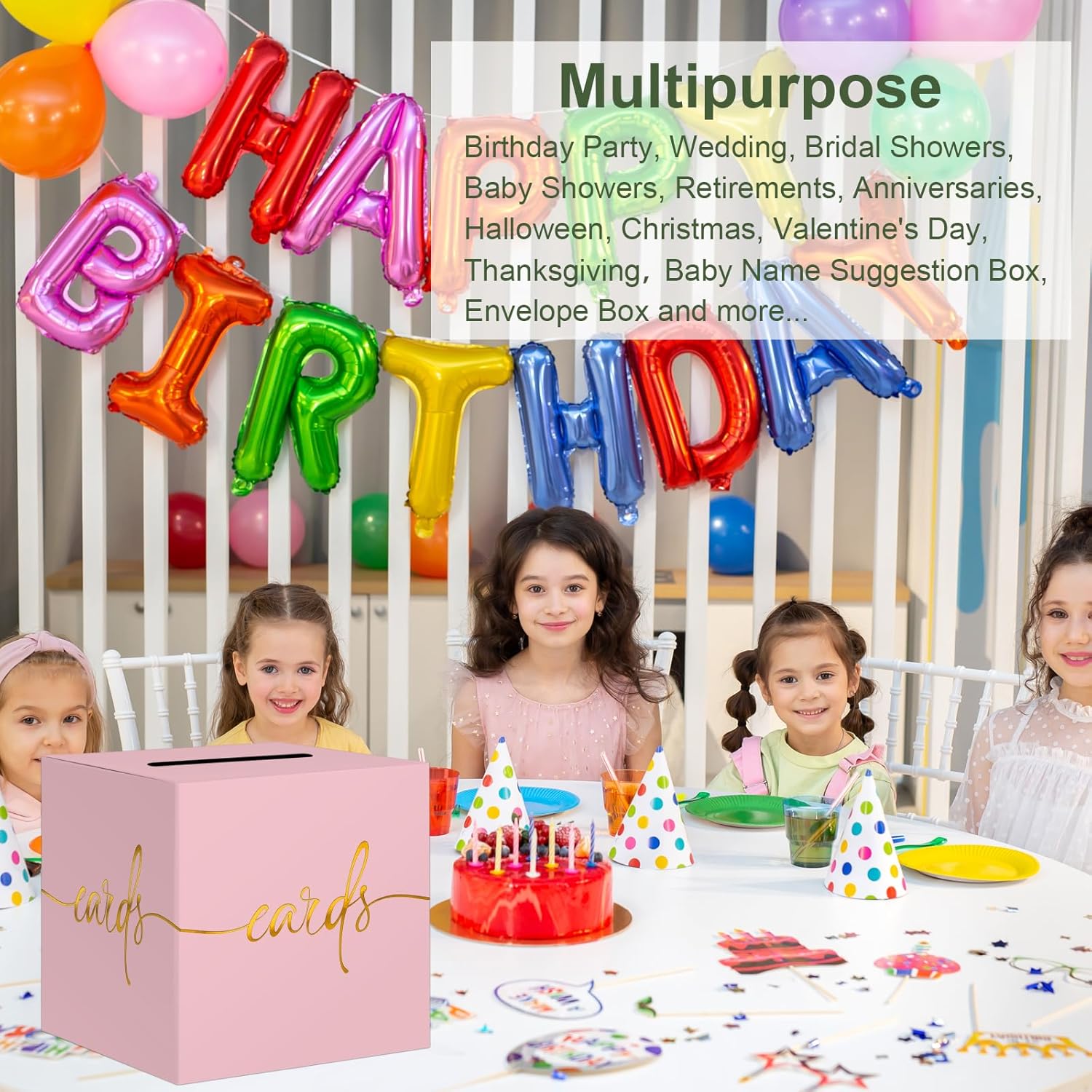 Light Pink Card Box with Gold Foil Design, Paperboard 8.7" Card Box for Birthday Wedding Party Graduation Retirement Anniversary Valentine's Day & Baby Showers, Raffle or Money Box