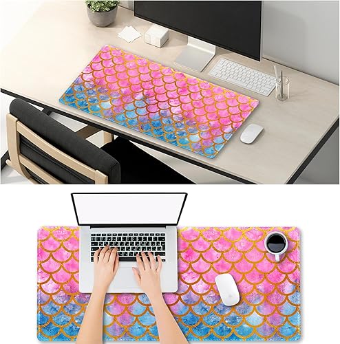 Vista 66 de ARTSO Alfombrilla de escritorio grande negra, alfombrilla de mouse para juegos XXL, alfombrilla de escritorio antideslizante con base de goma, Flor