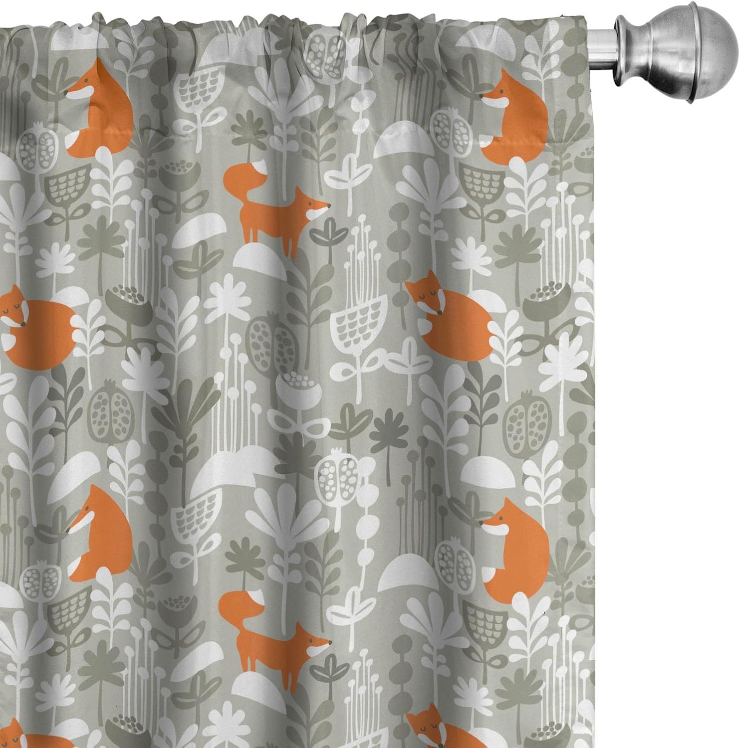 Ambesonne Fox Window Curtains, Small Animals of The European Forests Doodle Style Floral Arrangement, Lightweight Decor 2-Panel Set with Rod Pocket, Pair of - 28" x 95", Orange