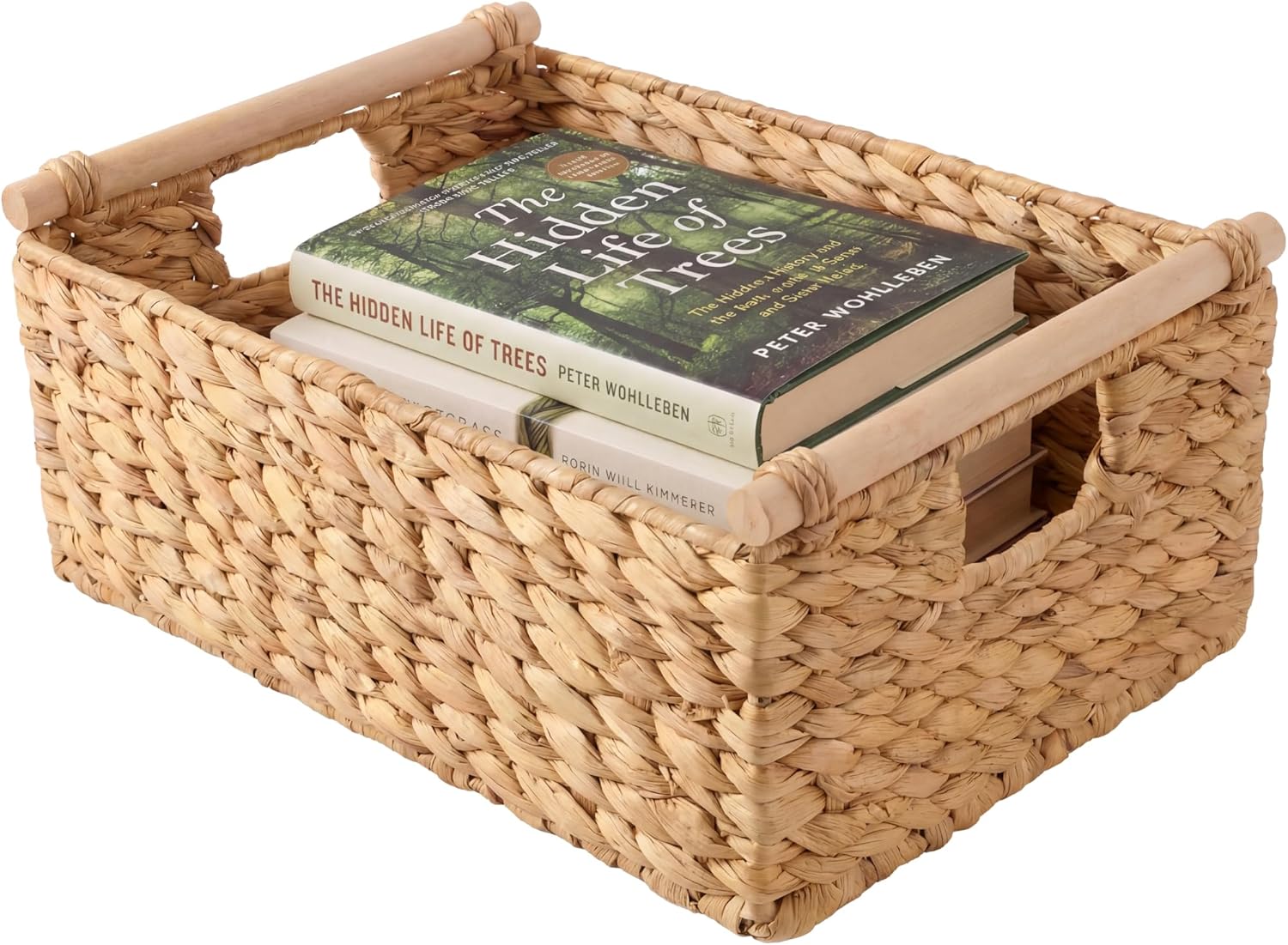 Best Choice Products Wicker Storage Basket, Shelf Organizer Basket w/Wooden Handles, Woven Rectangular Storage Bin, Natural Water Hyacinth for Pantry, Closet, Laundry Room, & Living Room - Natural