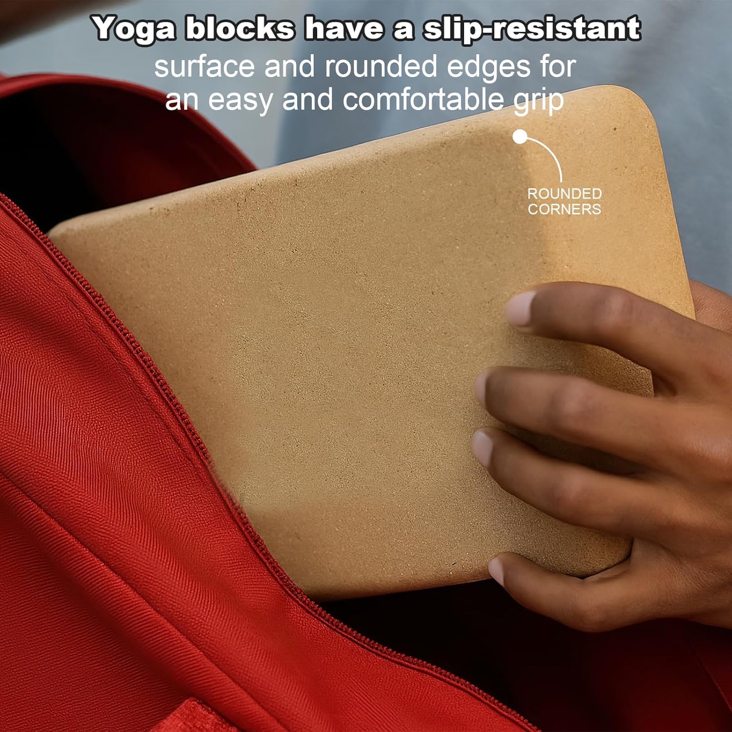 Paquete de 4 bloques de yoga de corcho, bloques de yoga antideslizantes y de alta densidad, ladrillo de madera natural para ejercicio, pilates, estiramiento, equilibrio, gimnasio, entrenamiento en