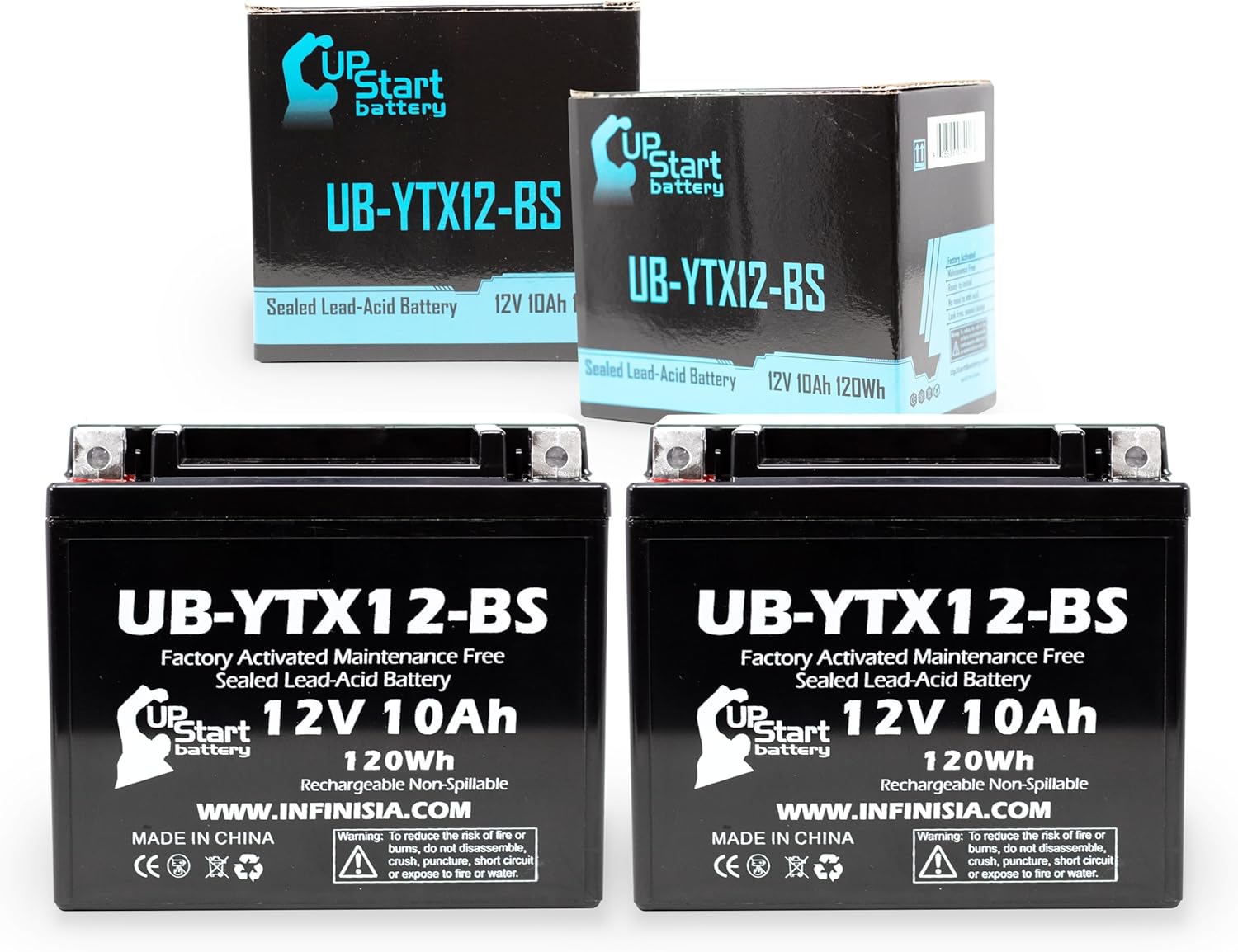 2-Pack Replacement for 2004 Suzuki VL800 Intruder Volusia, 800 CC Factory Activated, Maintenance Free, Motorcycle Battery - 12V, 10Ah, UB-YTX12-BS