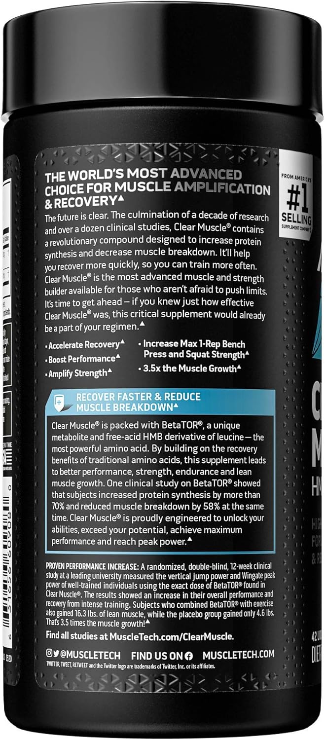 Muscle Recovery | MuscleTech Clear Muscle Post Workout Recovery | Muscle Builder for Men & Women | HMB Supplements | Sports Nutrition Post Workout Recovery & Muscle Building Supplements, 42 ct : Health & Household