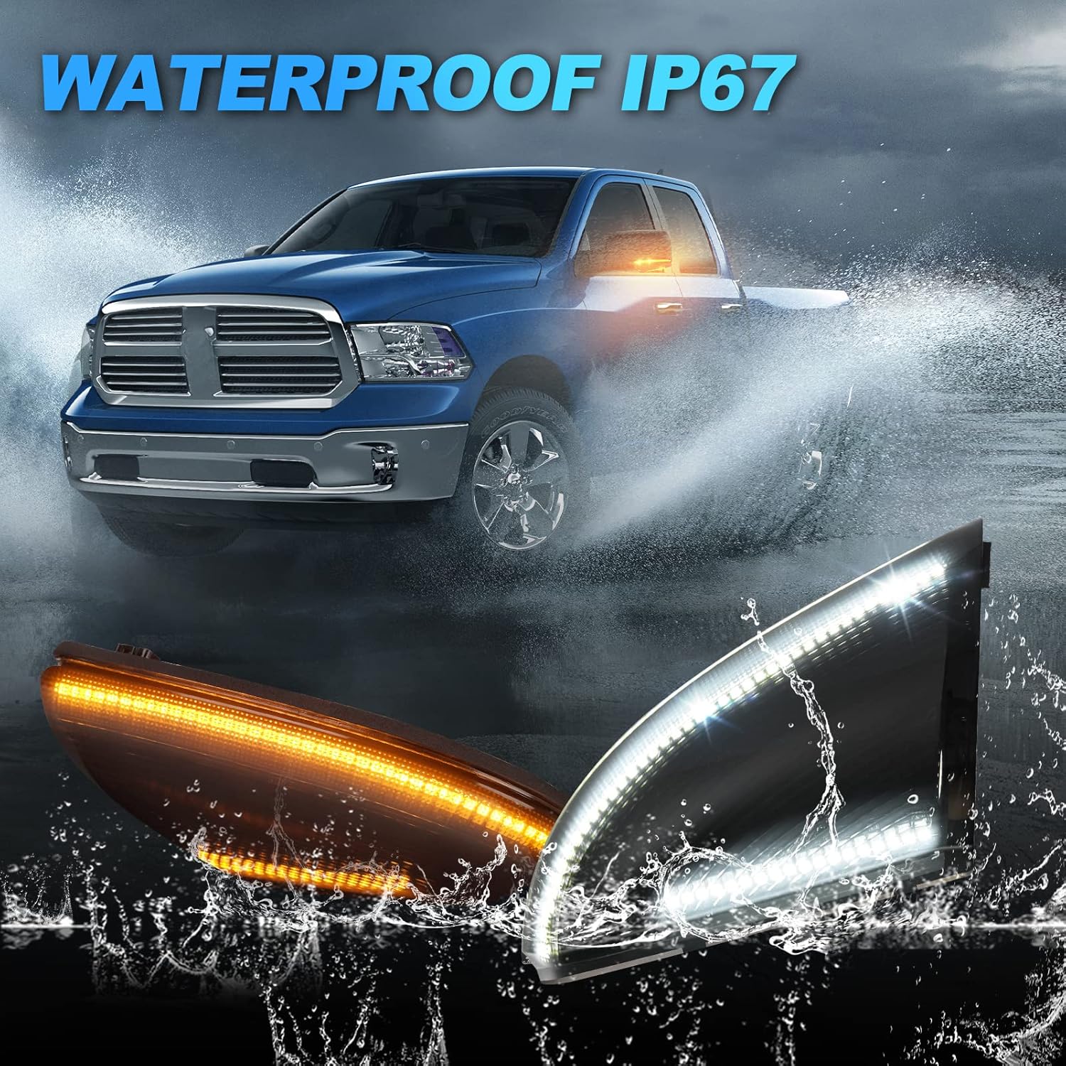 SUPAREE Sequential Switchback LED Side Mirror Turn Signal Light Amber, Puddle Light White fit for 2009-2018 Do-dge R-am 1500 2010-2018 Do-dge R-am 2500 3500 Turn Signal Puddle Lamp